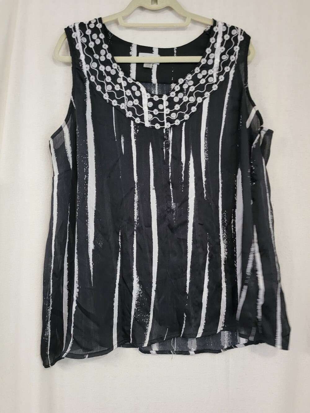 Avenue Black and White Blouse with Embellished Yoke